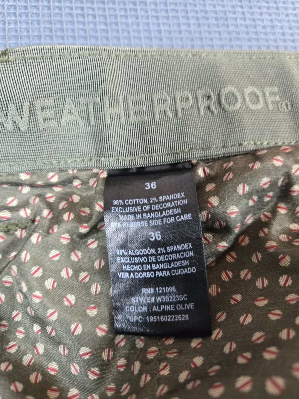 Weatherproof Cargo Shorts Mens Size 36 Alpine Olive 6-Pocket